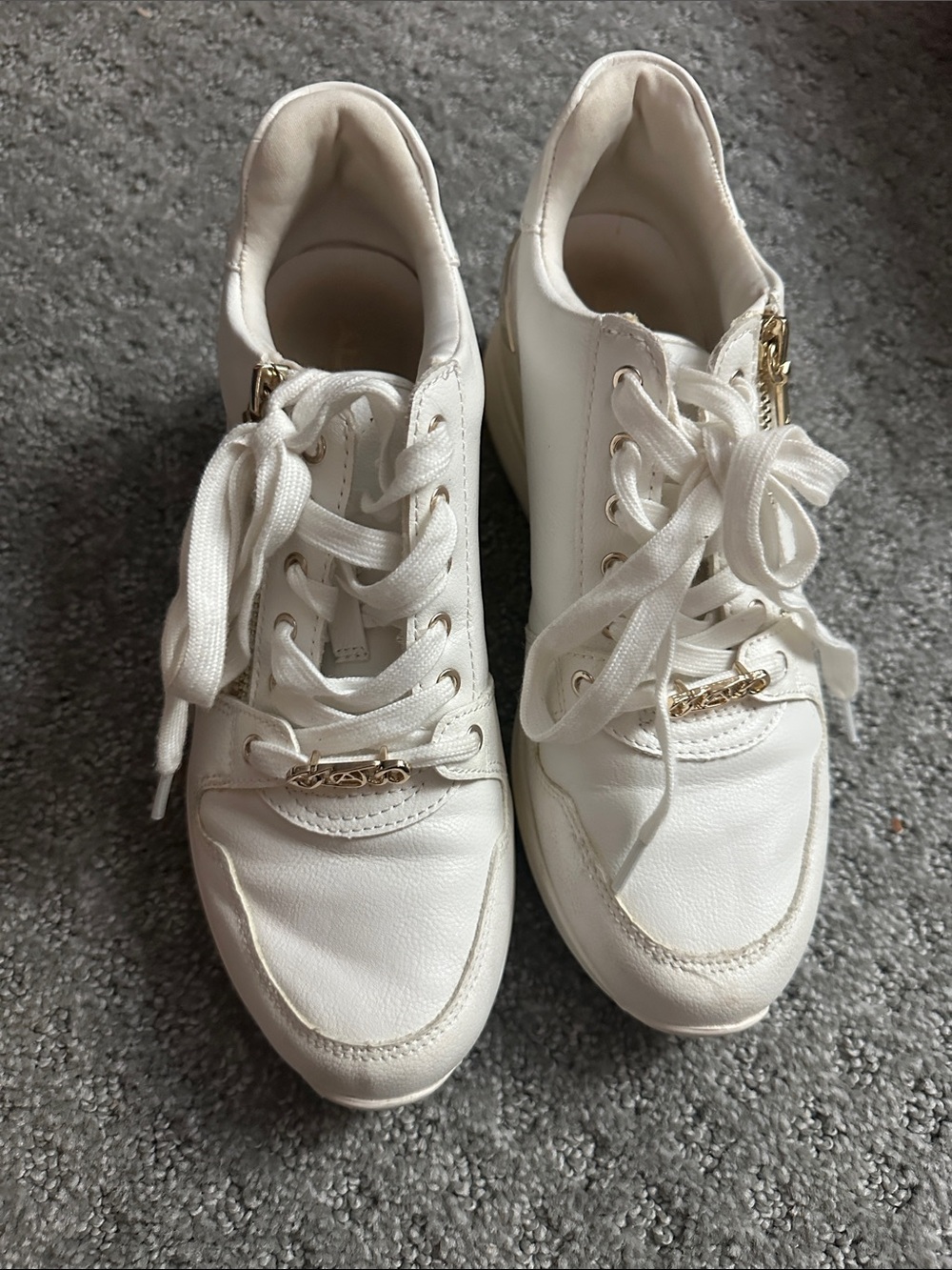 Aldo Women's White Wedge Sneakers with Gold Hardware